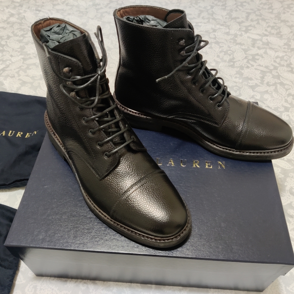 Ralph Lauren Macomb Cap-Toe Lace-up Boot Men size 8.5D Black